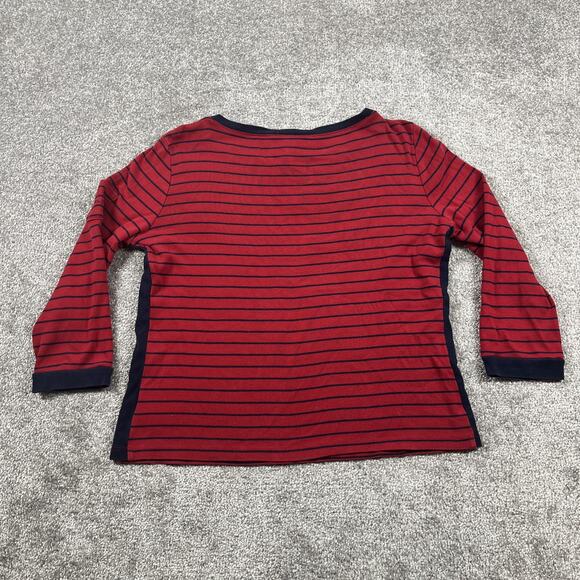 Lauren Ralph Lauren T Shirt Womens Medium Nautical Stripe Pocket Red Blouse - Picture 8 of 13